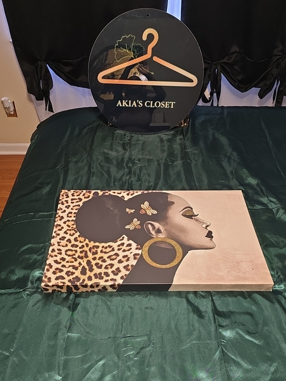 Hobby Lobby Black & Gold African Profile Canvas with Leopard Accent